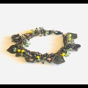 Pretty Bronze Metal and Seed Bead Charm Bracelet